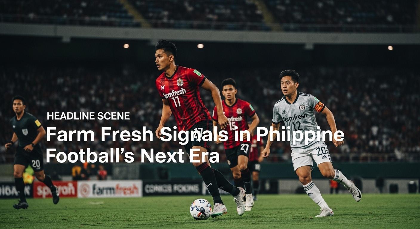 Philippine football stadium with fans and farm-fresh concessions in the foreground